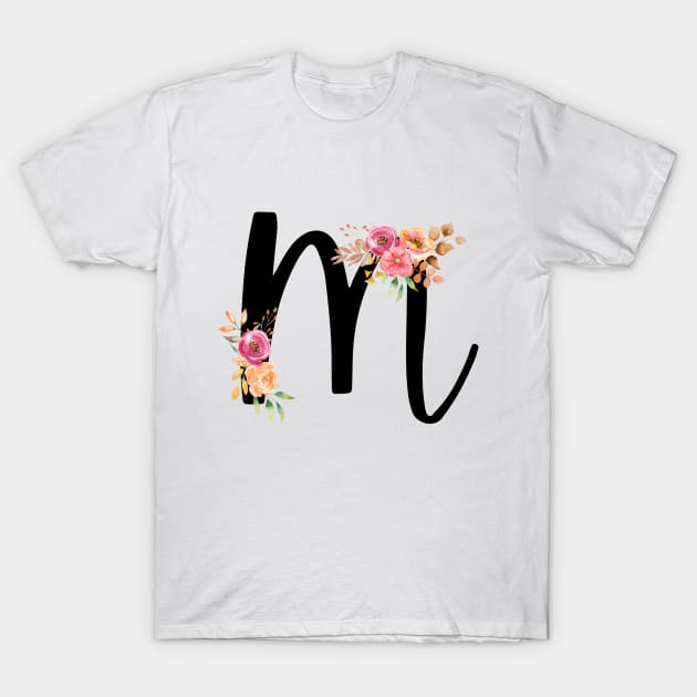 Letter M With Watercolor Floral Wreath T-Shirt by NatureGlow